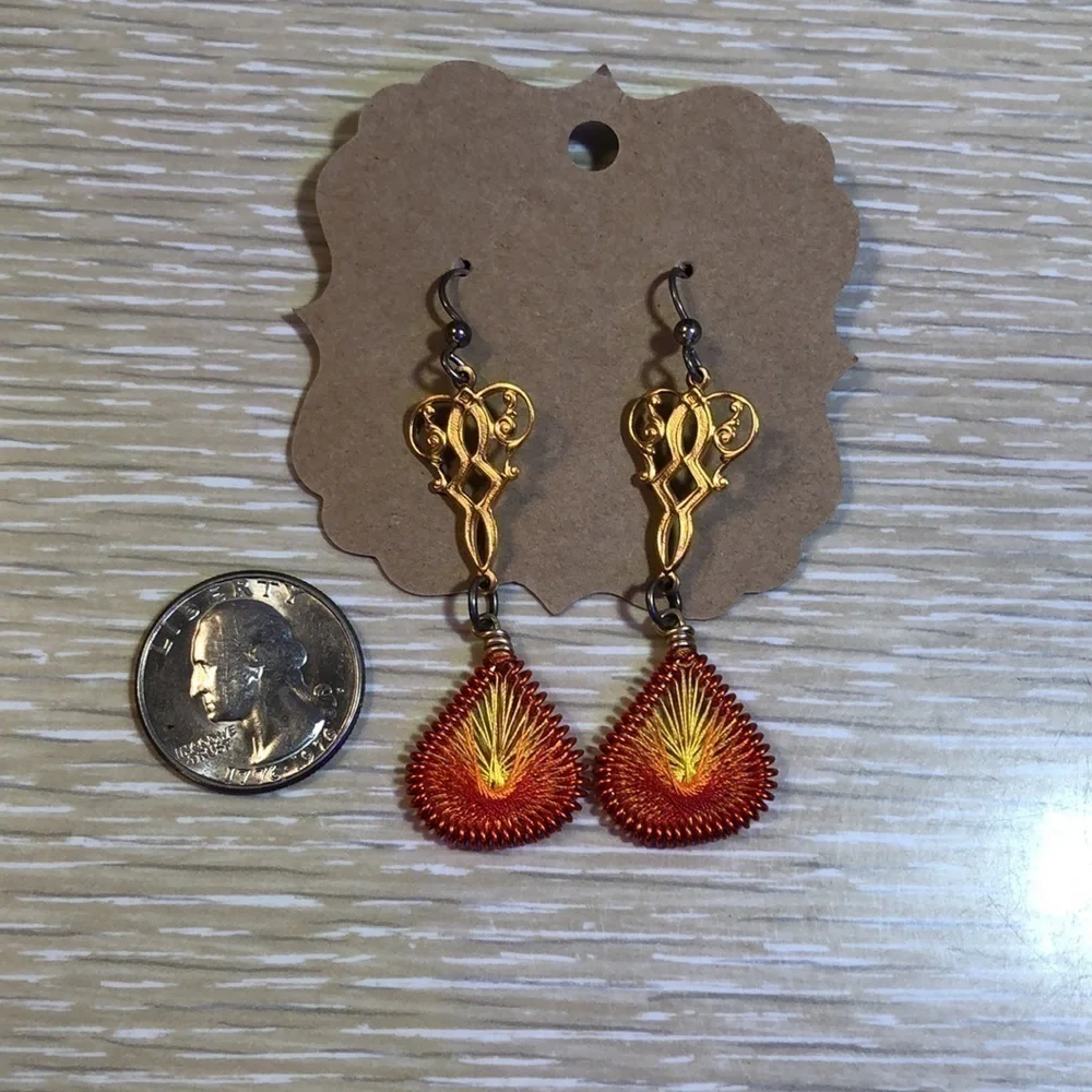 Peruvian Thread Art Earrings Golden to Orange